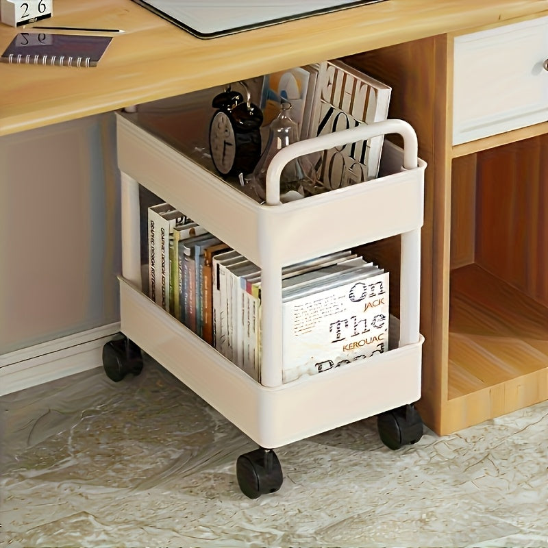 Carro móvil multiusos de gran capacidad con 4 ruedas - Organizador de almacenamiento de 2 niveles, estructura plástica resistente, superficie fácil de limpiar - Organizador de cocina, baño, oficina y dormitorio que ahorra espacio - Carro de almacenamient