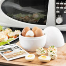 1 pieza de hervidor de huevos de aguas termales para casa, puede ser utilizado en el microondas para hervir 4 huevos al mismo tiempo, equipado con tapa selladora de rosca y separador para viajes en RV, hervidor portátil.