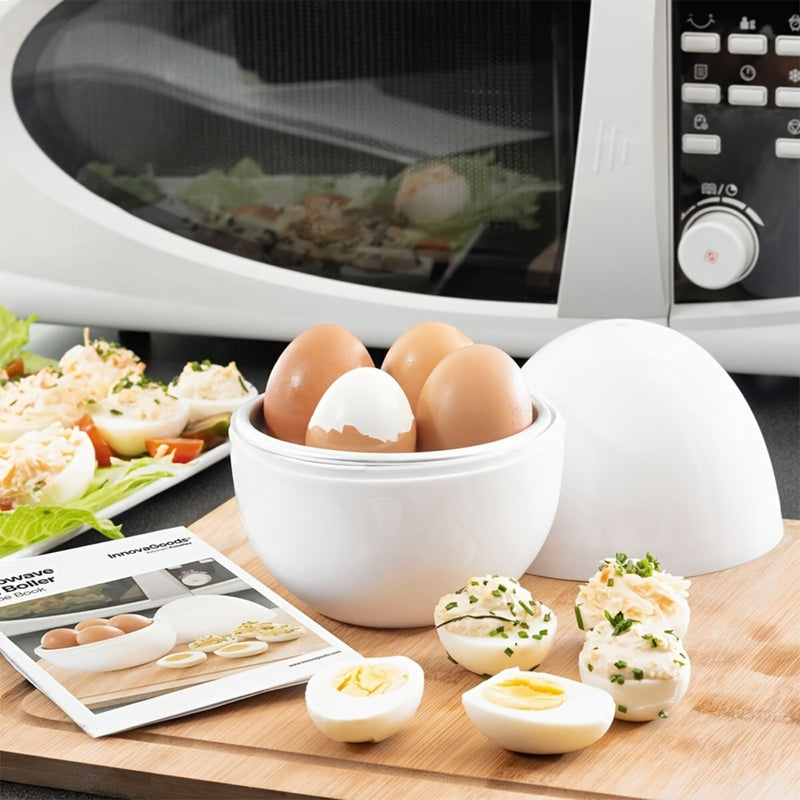 1 pieza de hervidor de huevos de aguas termales para casa, puede ser utilizado en el microondas para hervir 4 huevos al mismo tiempo, equipado con tapa selladora de rosca y separador para viajes en RV, hervidor portátil.