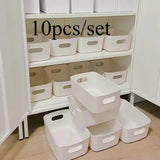 10pcs Cestas de Almacenamiento de Plástico Blanco con Asas - Cajas Organizadoras Rectangulares Versátiles para Armarios de Cocina, Baño y Despensa - Ideales para Especias, Snacks y Esenciales, Cestas de Estante