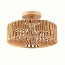 1 pieza - Lámpara de Techo Semienterrada de Ratán, Iluminación para Áreas Comerciales en Salón de Comedor, Café, Decoración de Bar, Lámpara de Techo Estilo Boho con Pantalla de Mimbre Tejido a Mano, Colgante Estilo Granja Boho