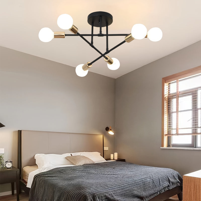 1pc Lámpara de Techo Semienterrada Moderna Negra Dorada con Acabado Metálico Pulido, Base para Bombilla E27 y Montaje Fijo para Dormitorio, Cocina, Sala de Estar, Comedor, Estudio, Lámpara de Techo para Cocina | Iluminación Elegante | Bombillas Metálicas