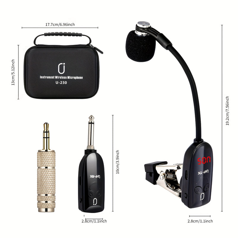 JYX Brand, U-230, Mejor Vendedor, Micrófono sin varillas UHF para Saxofón, Trompeta y Violonchelo, Sistema de Transmisor y Receptor con Carga USB, Distancia de Transmisión de 160 Pies, Incluye Estuche,