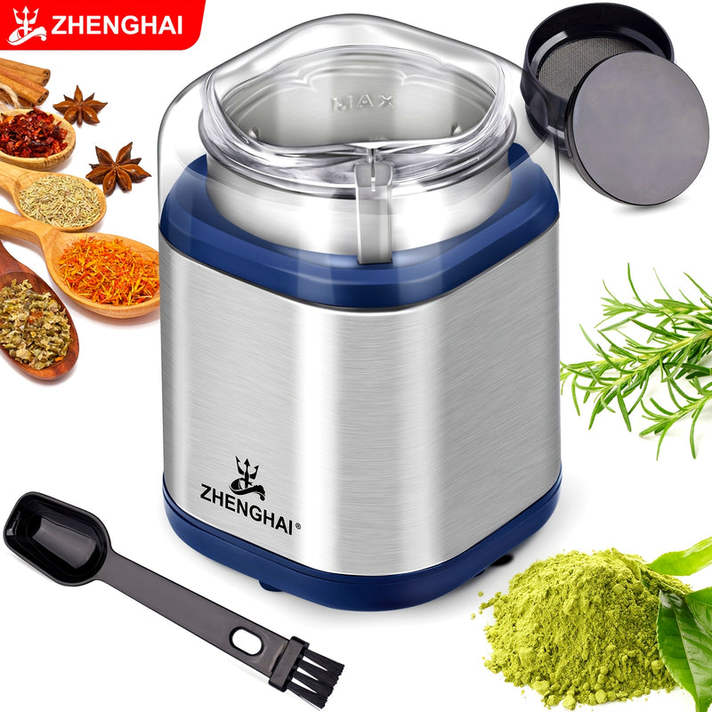 ZHENGHAI 200W Molinillo Eléctrico de Especias - Compacto, Rápido y Fácil de Moler para Granos de Café, Especias Secas, Frutos Secos. Procesador de Alimentos, Mezclador de Alimentos - Incluye Atrapa Polen y Cepillo de Limpieza!