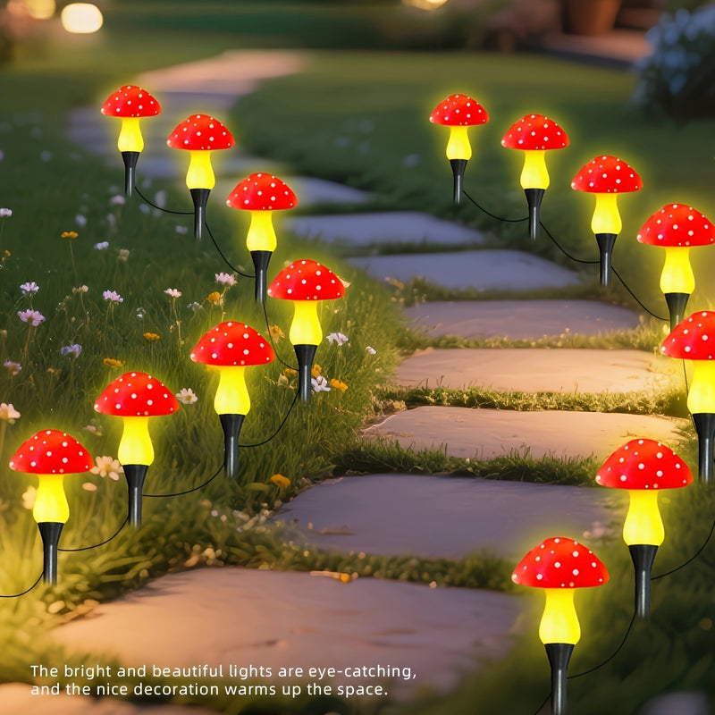 10 Luces Solares de Champiñón, Luces para Jardín Exterior. Se apagan automáticamente durante el día y se encienden por la noche. Luces solares con clasificación IPX4 y 8 modos. Ideales para verano, camping, Navidad, caminos, decoración de fiestas e ilumi
