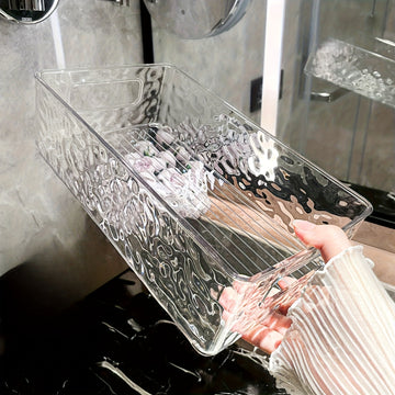 Caja de Almacenamiento de Maquillaje de Acrílico Transparente, Hermosa y de Alta Calidad para Escritorio, Ligera y Lujosa con Patrón de Glaciar, Se Puede Apilar y Guardar en el Escritorio