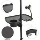 Soporte de micrófono ajustable con bandeja y soporte para teléfono inteligente con abrazadera, material ABS, ajuste universal para escenario, transmisión en vivo y conciertos - Negro