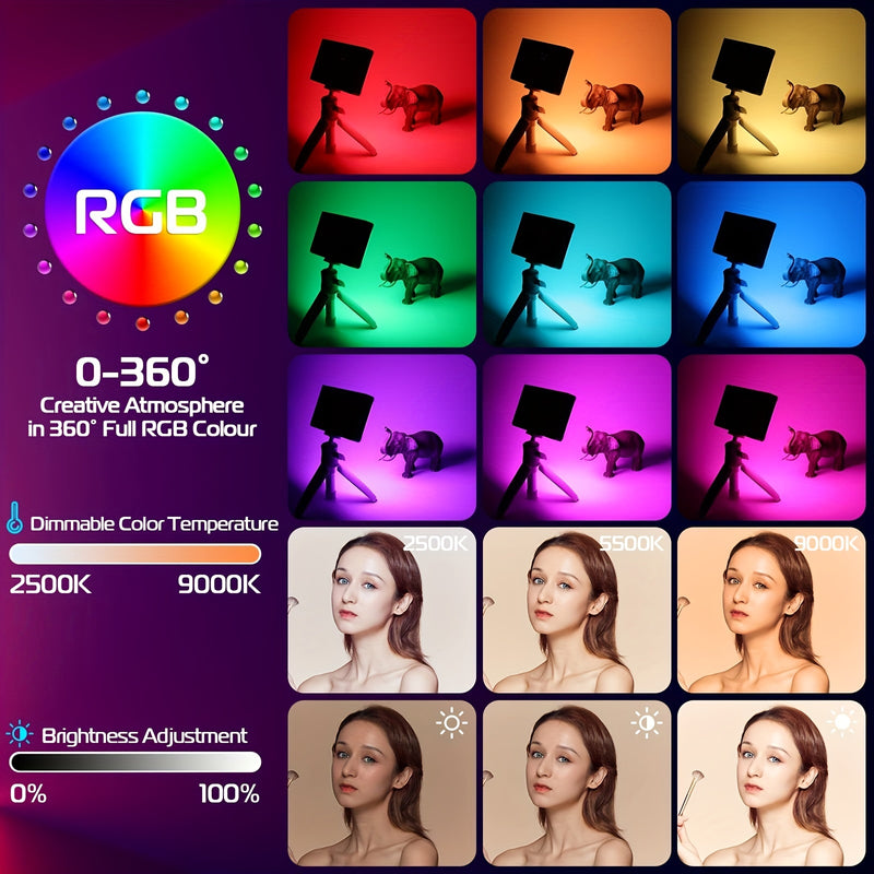 Luz de Video LED RGB ZOMEI WL-R2 - Portátil, Recargable, Panel de Luz para Cámara con Color Completo de 0-360°, CRI 95+, Temperatura Ajustable (2500-9000K), Brillo Regulable para Vlogging, Fotografía y Transmisión en Vivo