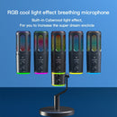 Micrófono Lewinner USB con Iluminación RGB, Cancelación de Ruido, Botón de Silencio - Ideal para Juegos, Podcasts, Twitch, PC y Smartphone - Micrófono Condensador Negro con Soporte Ajustable, LEWINNER