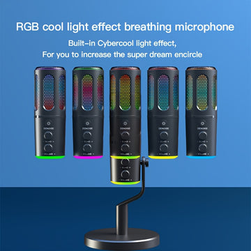 Micrófono Lewinner USB con Iluminación RGB, Cancelación de Ruido, Botón de Silencio - Ideal para Juegos, Podcasts, Twitch, PC y Smartphone - Micrófono Condensador Negro con Soporte Ajustable, LEWINNER