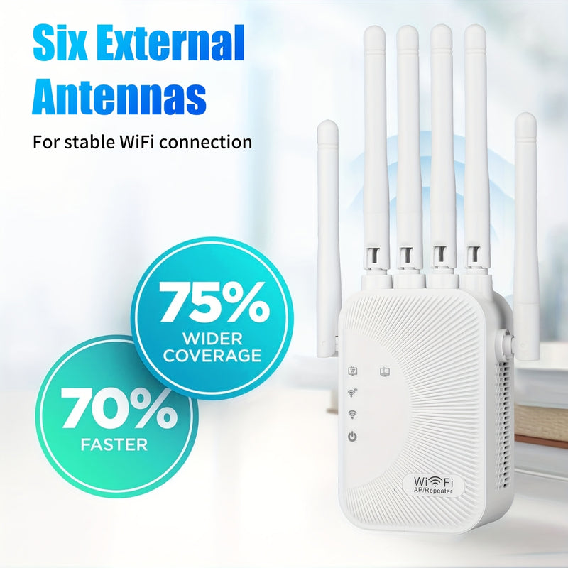 Repetidor de señal de Wi-Fi, mejorador de red doméstica, compatible con el sistema WIFI6 - Doble banda de alta velocidad, compatible con 2,4 GHz y 5 GHz, enchufa y juega, sistema de 6 antenas, cobertura estable para toda la familia, expansión de WiFi fác