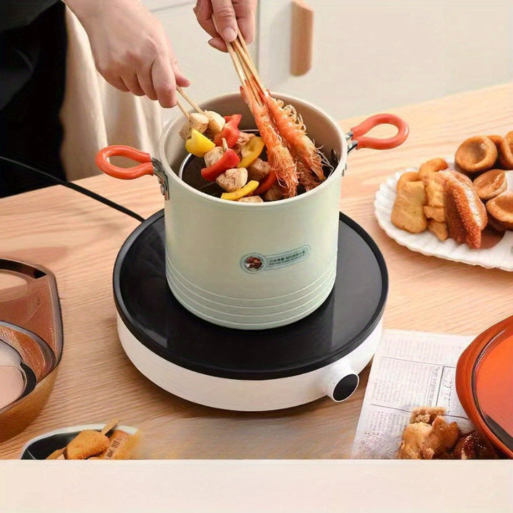 Freidora de Acero Inoxidable de Gran Capacidad con Colador de Malla, Tapa y Asas de Silicona - Antiadherente, Diseño Ahorrador de Aceite Perfecto para Papas Fritas, Pollo, Verduras, Huevos y Pasta, Utensilios de Cocina|Diseño de Doble Asa|Acabado Resiste