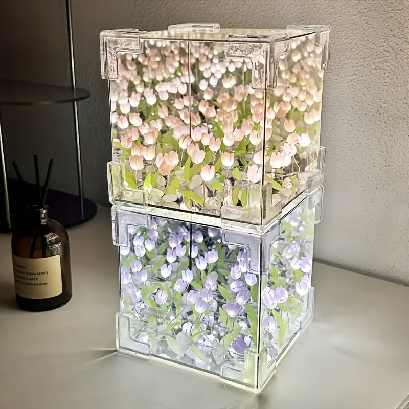Lámpara nocturna LED de tulipán para armar, estilo Art Deco, con batería y control de interruptor, luz ascendente para decoración de habitación - Regalo ideal para San Valentín, cumpleaños, Halloween, Navidad y Año Nuevo, lámpara de mesa decorativa|Lámpa