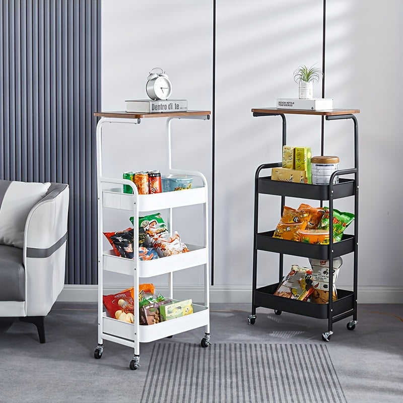 Carrito Rodante Versátil de 4 Niveles con Mesa Extraíble - Organizador de Almacenamiento de Metal para Sala de Estar, Cocina, Baño, Oficina, Dormitorio, Ganchos Utilitarios