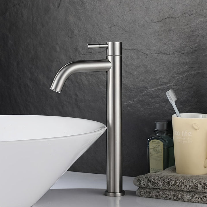 1pc Grifo de Acero Inoxidable para Lavabo de Baño - 11.42" Extendido, Agua Fría Única, Núcleo de Válvula de Latón, Perfecto para Cocina y Tocador