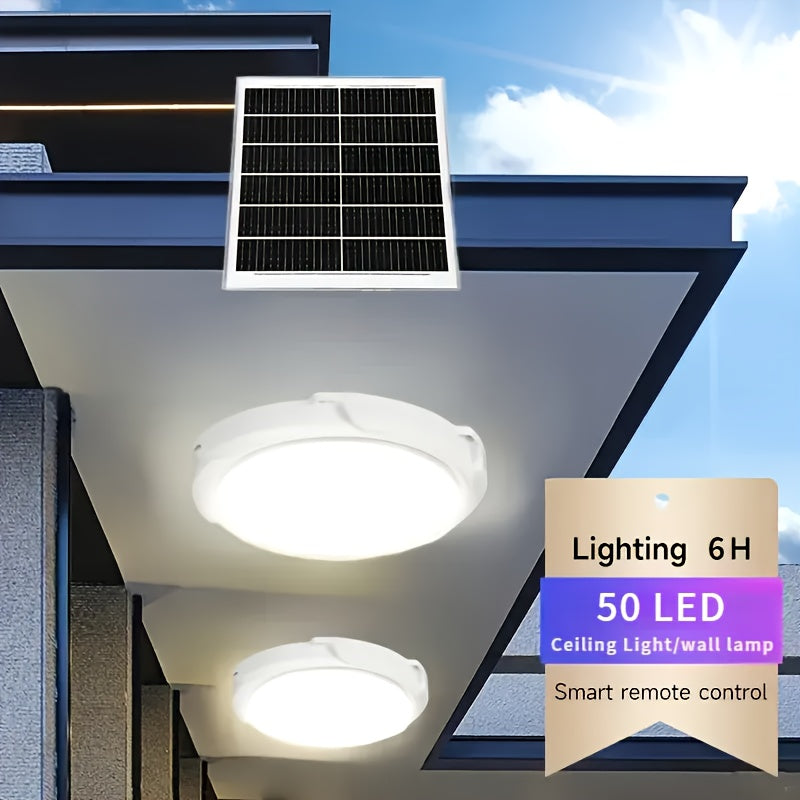 Luces Solares de Pared con 50 LEDs y Control Remoto - Instalación Fácil, Iluminación Automática al Anochecer para Porche, Jardín y Balcón