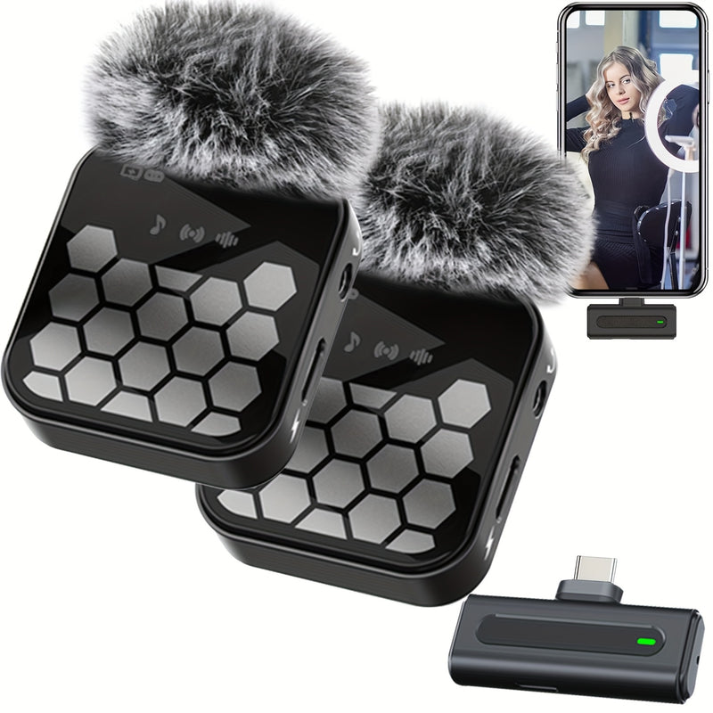 Sistema de Auriculares Inalámbricos Profesionales con Función Silenciosa, Carga USB Tipo-C, Batería Recargable de Litio y Cubierta de Micrófono en Forma de Cuadrícula Hexagonal - Ideal para Transmisiones En Vivo, Karaoke, Juegos y Videollamadas, Equipo p