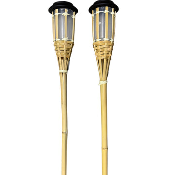 Lámpara solar de bambú con 12 luces LED en forma de llama real, ideal para caminos, jardines y parques, luz solar para exteriores, diseño de llama, batería recargable con energía solar