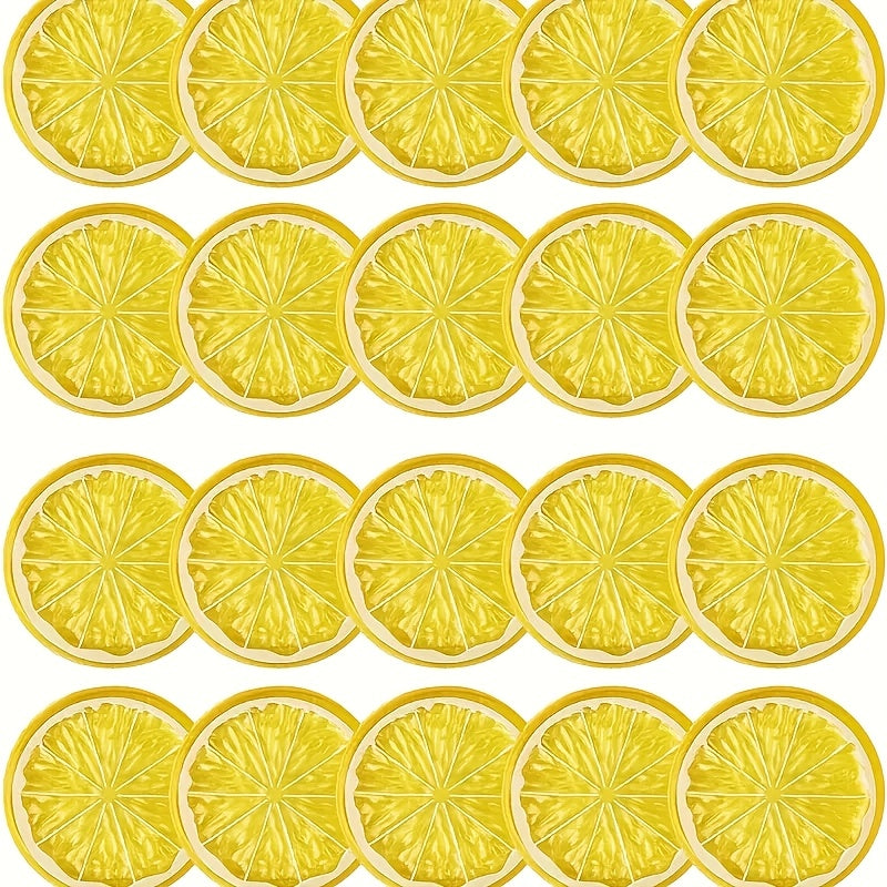 20-Unidades de 5 cm de Rebanadas de Limón Amarillo - Fruta Artificial de Plástico Realista, Ideal para Decoración del Hogar, Navidad, Acción de Gracias, Día de San Valentín, Día de la Madre, Graduación, Reunión, Fiestas de Playa y Cócteles sin Contenedor