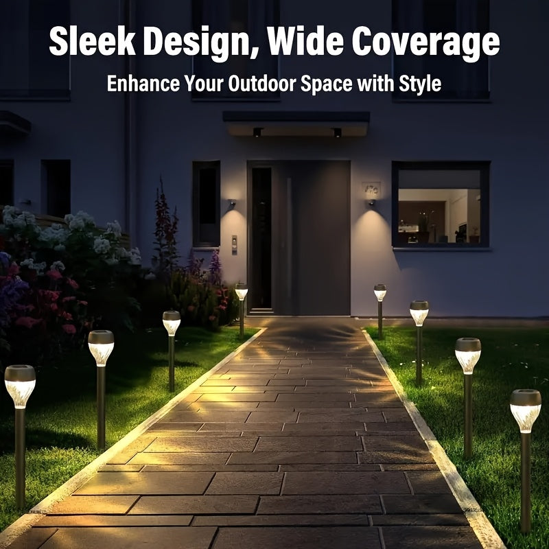 8/10/12pcs Luces de Palo Estilo Nuevo para Exteriores, Luz Cálida LED Proyector para Caminos con Superficie Pulida, Panel Solar y Batería de Níquel Desmontable, Iluminación para Jardines, Patios y Villas