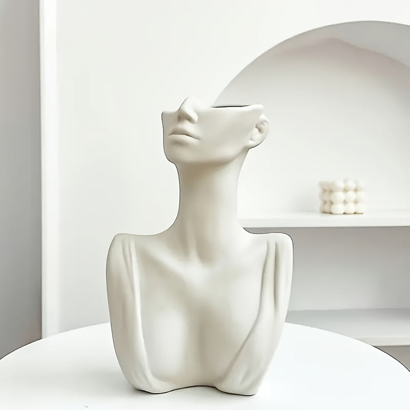 1pc Elegante Jarrón de Arte de Torso Femenino Blanco - Botella Decorativa de Resina al Estilo Nórdico para Flores Frescas o Secas, Perfecto para Sala de Estar, Dormitorio, Estudio - Regalo de Decoración para el Hogar Chic
