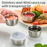 2/4/6 piezas - Tazón de acero inoxidable para salsas de 1.5 oz con tapa transparente, recipiente reutilizable para aderezos, ensaladas y salsas, ideal para asados, picnics, campamentos y almacenamiento en cocina, temática de festividades