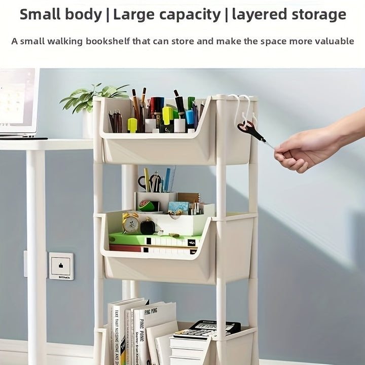 Estante de almacenamiento móvil de plástico de tres o cinco niveles con ruedas - Estante práctico, adecuado para sala de estar, dormitorio, residencia, uso en todas las estaciones.