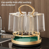 1 Portavasos Giratorio - Diseño de Hierro Elegante con Base Dorada, Sostiene 6 Tazas, Ideal para Encimeras de Cocina y Baño, Seguro para Lavavajillas, Almacenamiento de Tazas Colgantes