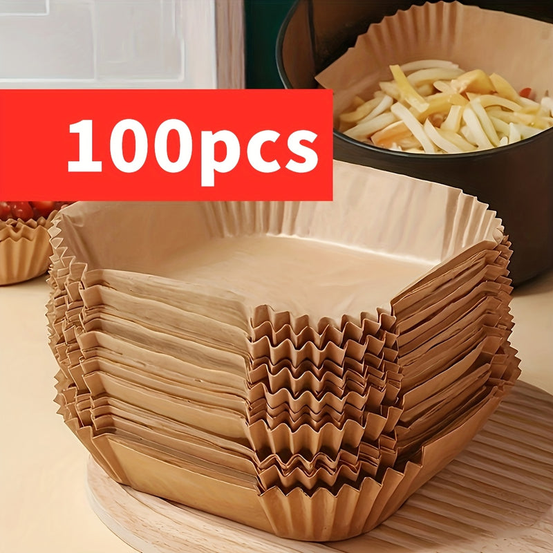 Paquete de 100 piezas de revestimiento para papel pergamino, adecuado para freidoras de aire de 9 pulgadas, diseñados específicamente para freidoras de aire de 5 a 8 litros, con propiedades antiadherentes e impermeables