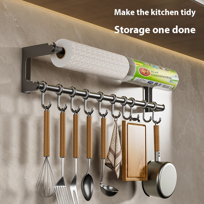Organizador de Cocina de Acero Inoxidable - Gancho de Pared con Porta Pañuelos, Almacenamiento Multiusos para Utensilios y Accesorios