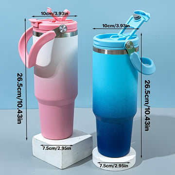Botella de Agua Aislada al Vacío de Acero Inoxidable con Degradado de 40oz - A Prueba de Fugas, Doble Capa, Taza para Agua Caliente y Fría con Asa y Tapa, Libre de BPA, Ideal para Viajes, Oficina, Hogar, Uso Interior y Exterior