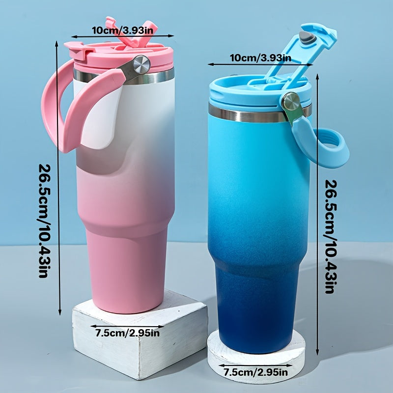 Botella de Agua Aislada al Vacío de Acero Inoxidable con Degradado de 40oz - A Prueba de Fugas, Doble Capa, Taza para Agua Caliente y Fría con Asa y Tapa, Libre de BPA, Ideal para Viajes, Oficina, Hogar, Uso Interior y Exterior