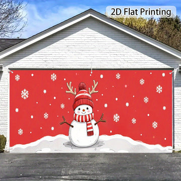 2D Banner de Puerta, 1 Pieza, Fiesta Navideña, Alce y Hombre de Nieve 2D, Impresión Plana, Banner de Puerta de Garaje - Decoración de Vacaciones Duradera de Poliéster con Copos de Nieve Rojos, Perfecto para Navidad, Bodas, Fiestas Hawaianas y Decoración