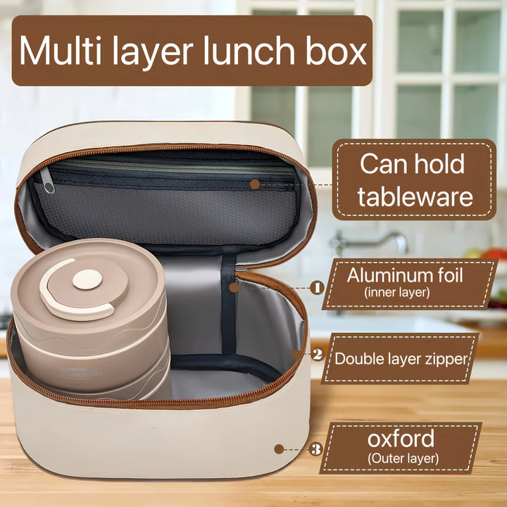 1 Juego de Tupper y Bolsa de Almuerzo - Disponible en Múltiples Colores - 4 Capas de Tupper de Acero Inoxidable + 1 Bolsa Aislada, Tupper Aislado Sellado, Adecuado para Escuela, Oficina, Camping al Aire Libre y Uso en Casa, Seguro para Microondas