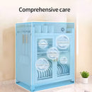 Gabinete de cocina metálico para platos con 4 ganchos, escurridor de doble puerta multifuncional resistente al polvo con bandeja de goteo, almacenamiento portátil para secar platos y ahorrar espacio, organización de cocina - Blanco