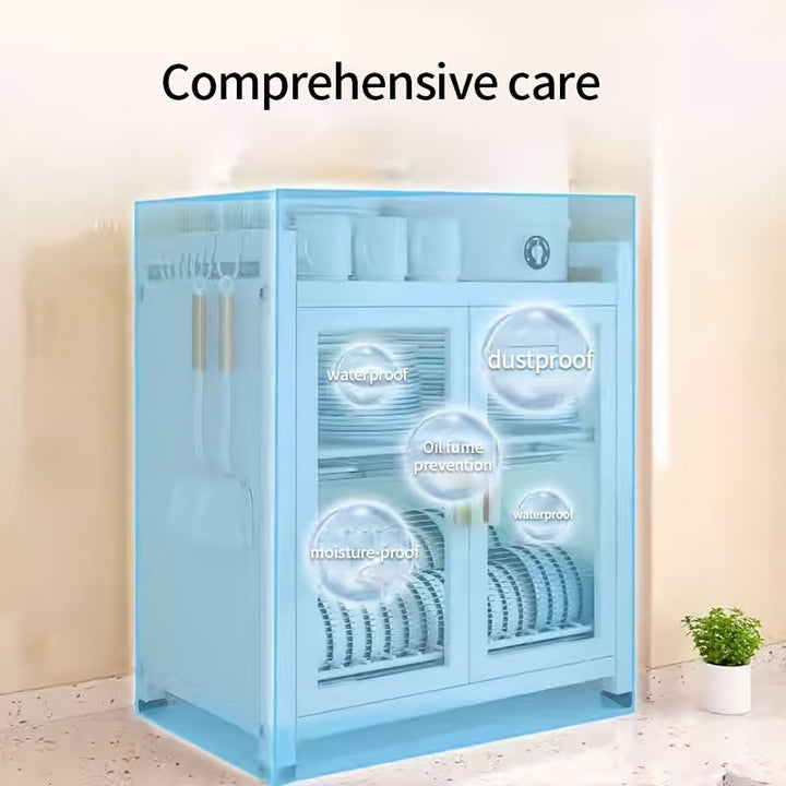 Gabinete de cocina metálico para platos con 4 ganchos, escurridor de doble puerta multifuncional resistente al polvo con bandeja de goteo, almacenamiento portátil para secar platos y ahorrar espacio, organización de cocina - Blanco