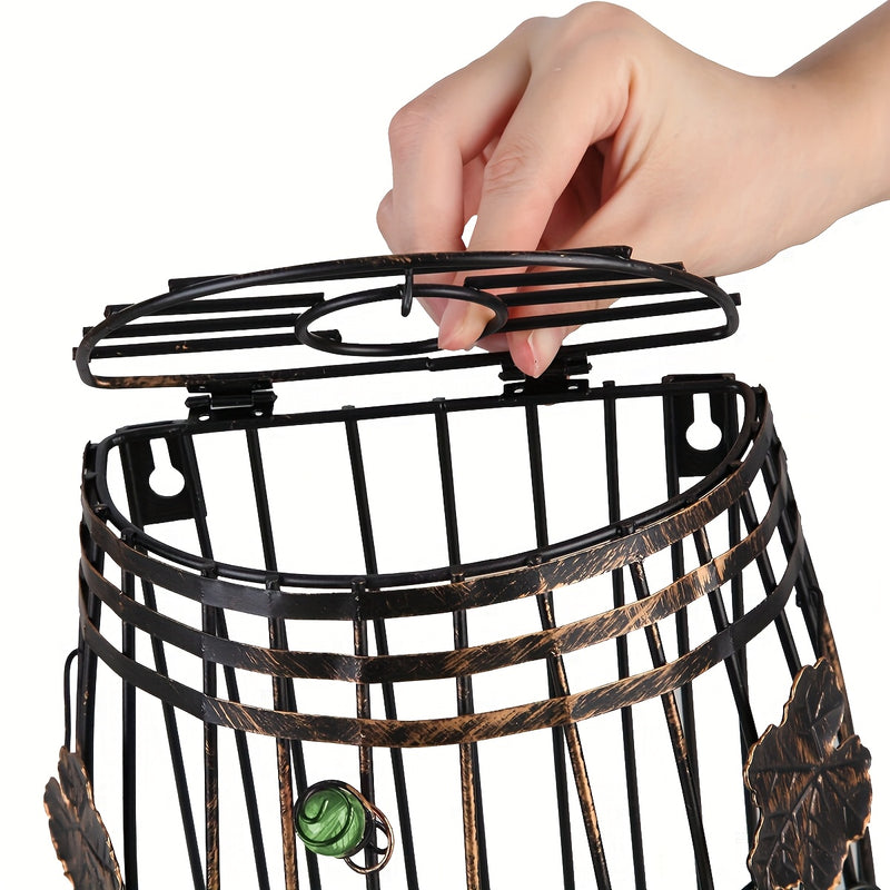 1 pieza, soporte de corcho de vino de metal vintage con tapa, soporte de exhibición rústico para cocina y sala de estar, cesta de almacenamiento decorativa para corchos de vino rojo, ideal para bar en casa o bodega, soporte de botella de vino.