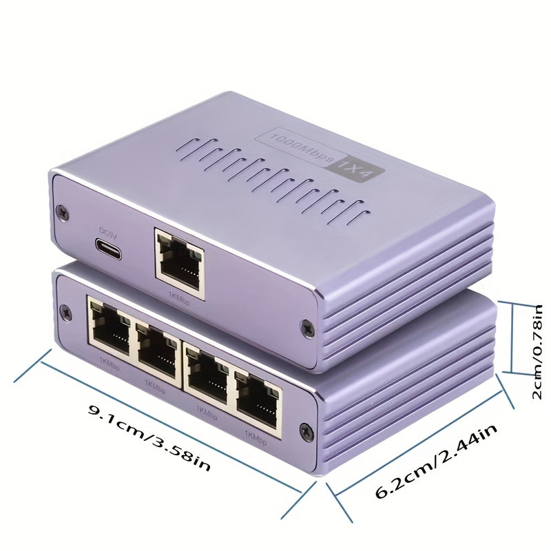 Divisor de Ethernet de Gigabit 1 a 4 (4 dispositivos conectados al mismo tiempo), divisor de Internet de 1000 Mbps con 1 salida combinada, divisor RJ45, conmutador básico de red de Gigabit Ethernet de 5 puertos, centro de red doméstico, distribuidor de E