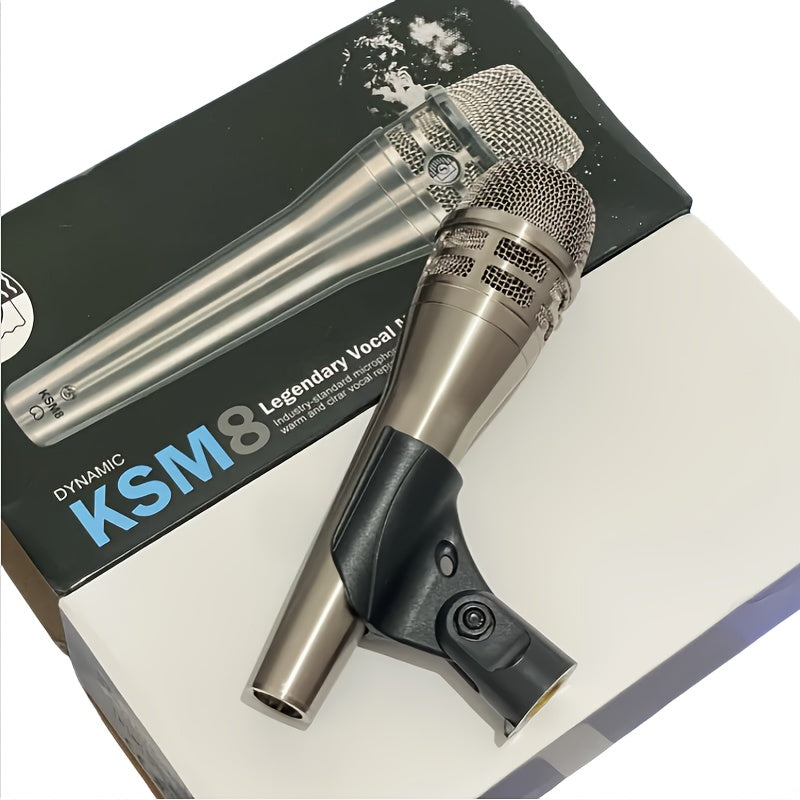 KS-M8 Micrófono dinámico de alta versión de metal plateado, de grado profesional, para canto en escena, vocal, grabación de estudio, actuación, discurso, regalo perfecto para músicos.