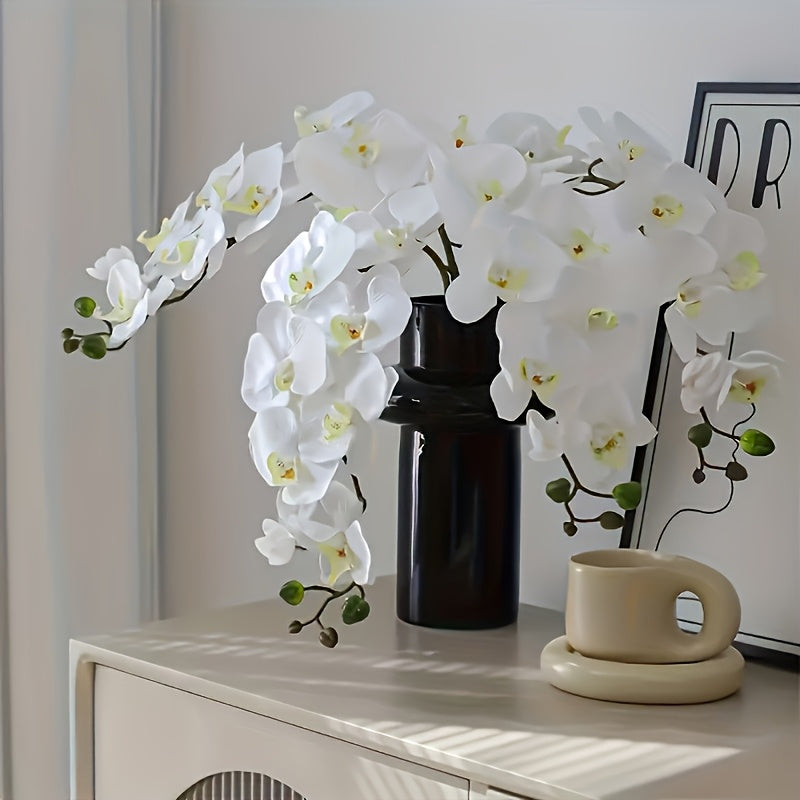 5 unidades de flores de orquídea artificiales LuxeArt, Phalaenopsis blancas con acentos de Acacia, arreglos florales de plástico para Navidad, Halloween, Pascua, Janucá, decoración de Acción de Gracias