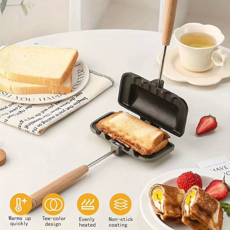 1 pieza, fabricante de sándwiches de lujo de doble cara, antiadherente, fácil de cocinar para desayunos perfectos, waffles y hamburguesas, liberación fácil de alimentos, gadget de cocina que ahorra espacio y herramienta esencial para hornear en la cocina