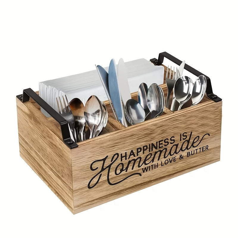 Organizador de Utensilios de Cocina de Madera de Alta Calidad y Clásico - Caja de Almacenamiento Portátil con Diseño Abierto para Acceso Fácil, Contenedores de Almacenamiento para la Organización del Hogar