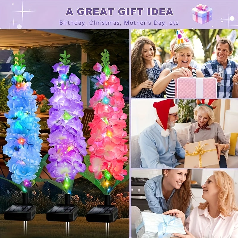 Juego de 4 - Luz solar decorativa para jardín, flores de jacinto mejoradas con modo de iluminación, ideal para decoración de fiestas, patios y césped, perfecta para Navidad