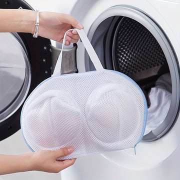 Bolsa de lavandería duradera para sujetadores - Protector de lavado de malla con cierre de cremallera para prendas delicadas, forma redonda, material tejido, paquete de 1