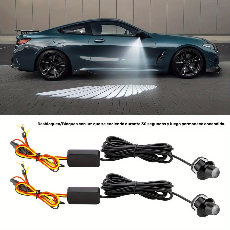 1set Luces Proyector de Alas de Ángel para Coche LED Luces de Bienvenida para Espejo Retrovisor Lateral de Puerta Iluminación Ambiental Luz de Desbloqueo/Bloqueo de 30 Segundos