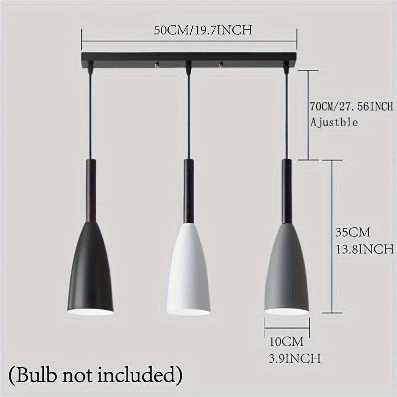 Lómpara de techo nórdica moderna de 3 cabezas en negro, blanco y gris - Zócalo E27, cableado, hardware de instalación incluido para decoración de oficina, cocina y comedor, iluminación de comedor | Lámpara de techo elegante | Candelabro de hierro fundido