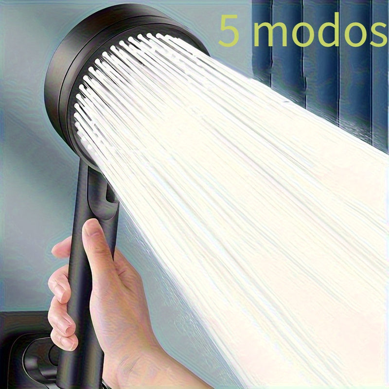 1 unidad de cabezal de ducha de alta presión con 5 modos, 5 velocidades ajustables y 5 patrones de rociado - Cabezal único montado en pared para decoración de baño, material ABS duradero para una experiencia de ducha moderna, flujo de agua ajustable, pre
