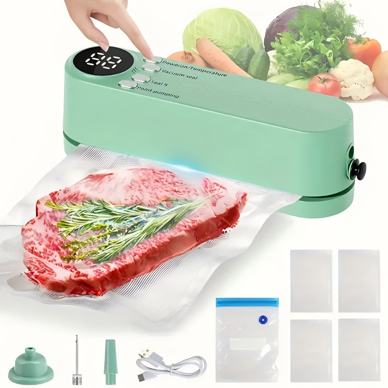 Sellador de vacío automático portátil con función de sellado de snacks - Batería de litio recargable por USB de 1200mAh, ideal para almacenamiento de alimentos a largo plazo para cocina, pícnic al aire libre y más, sella carnes, frutas y verduras, máquin