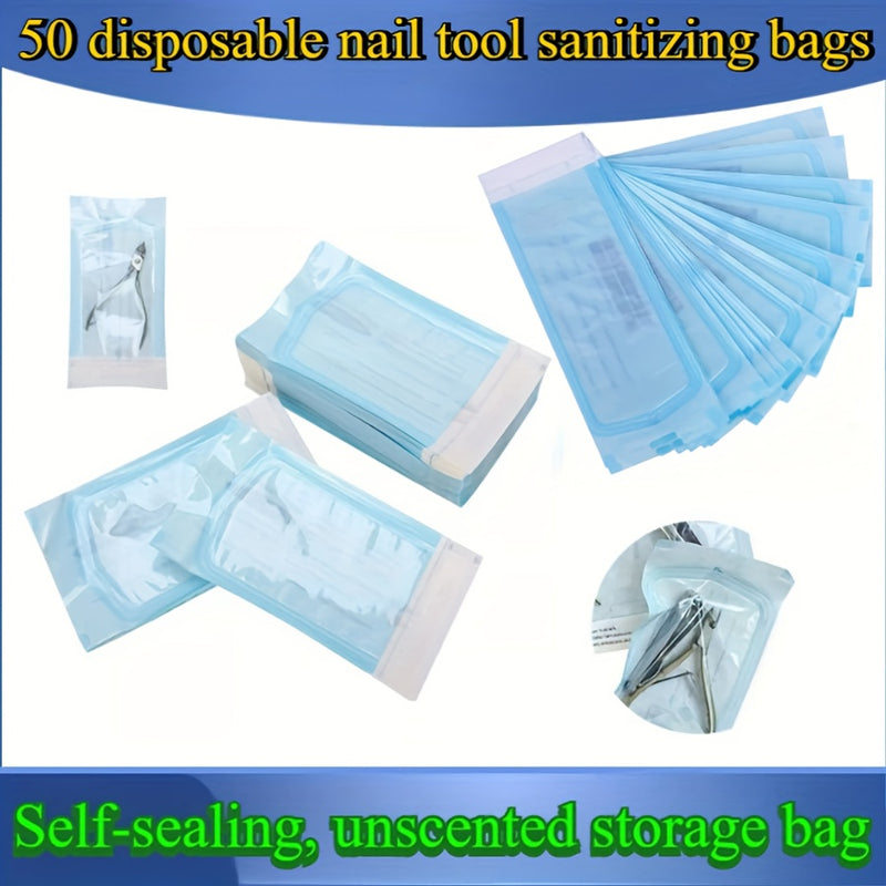 20/50 bolsas desechables para limpieza de herramientas de uñas y maquillaje - autosellantes, resistentes a altas temperaturas, sin olor, adecuadas para almacenar herramientas de uñas y pies, uso único