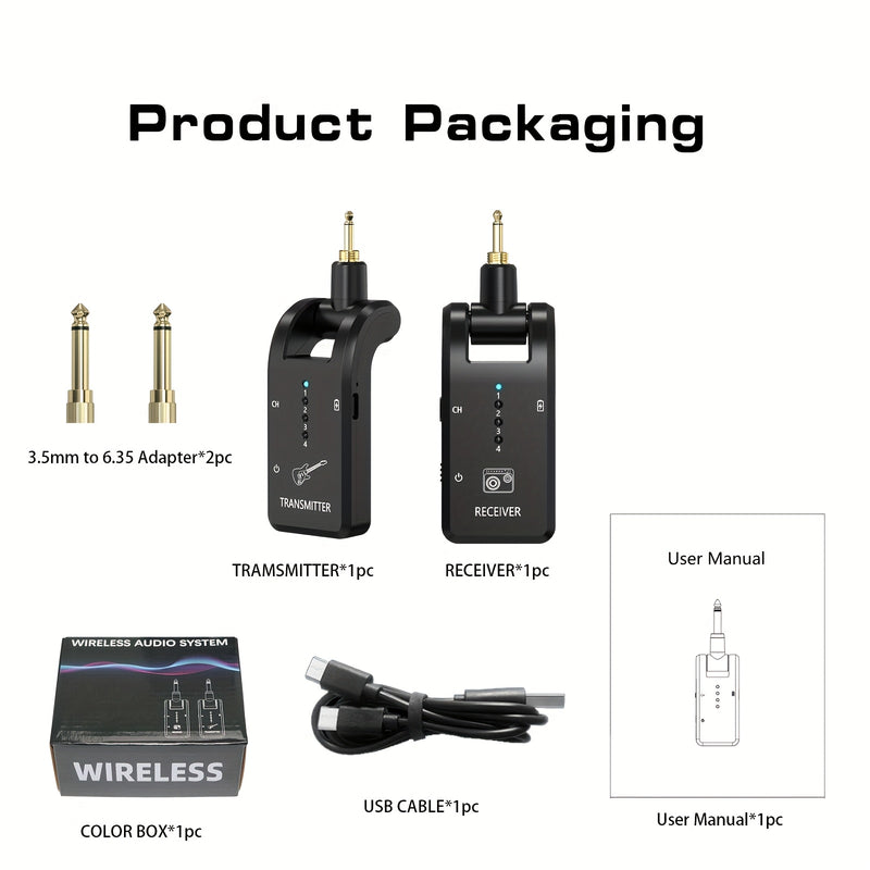Sistema sin varillas para Guitarra de 8 Canales, Interfaz 3.5mm/6.35mm Compatible con Guitarras y Bajos Electrónicos - Transmisor y Receptor